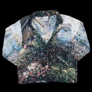 Rare Tapestry Art Cardigan Cottagecore Scenic Knit Jacket Sugar Street VTG